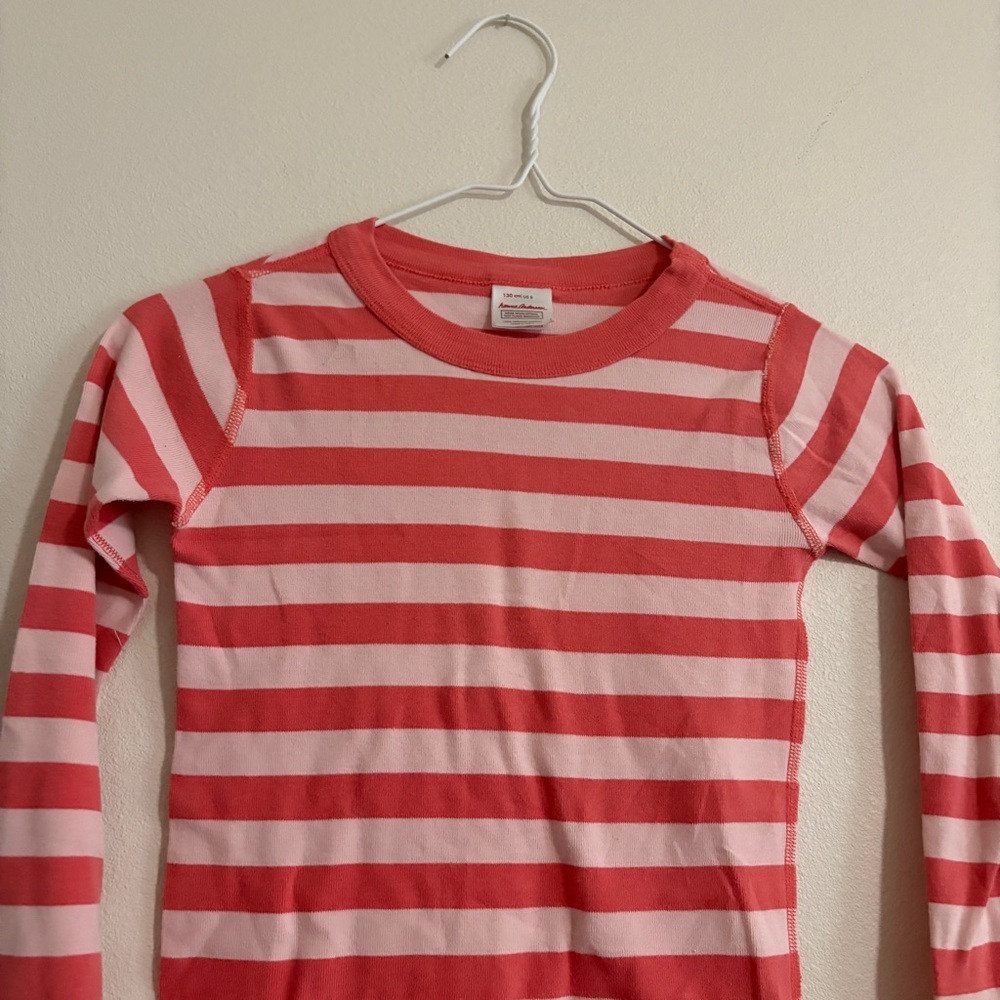 Hanna Andersson Girls Pink Striped Pajama PJ Top Size 8